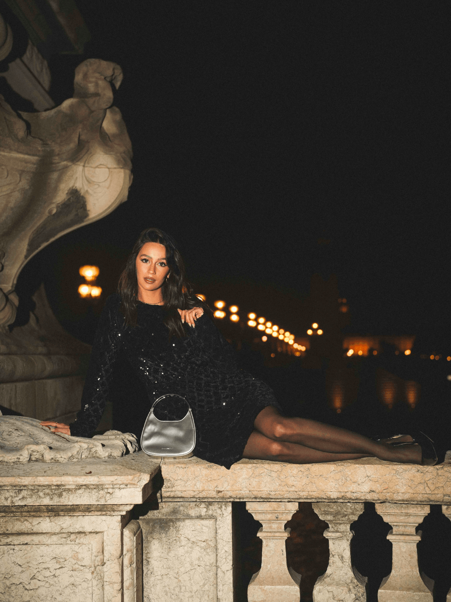 Vestido aveludado lantejoulas | Spaccio party - Spaccio.pt