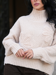 Camisola Gola Alta Flor Texturizada