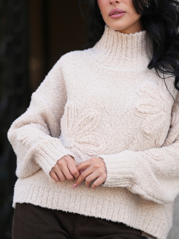 Camisola Gola Alta Flor Texturizada