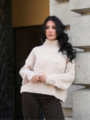 Camisola Gola Alta Flor Texturizada