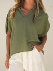 Blusa Fluída Gola Aberta