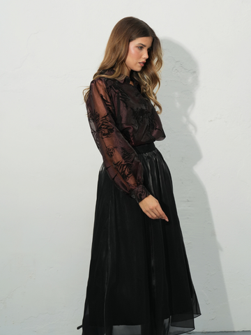 BLUSA FLORAL BORDÔ EM ORGANZA