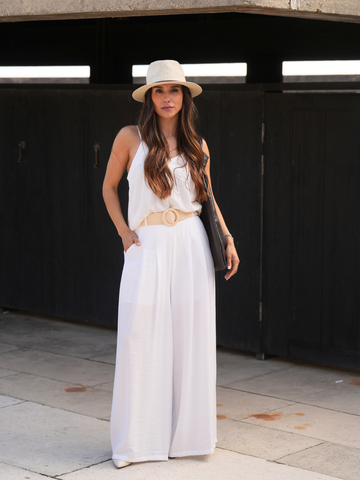 Calças Wide Leg Cintura Alta com Fivela