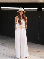 Calças Wide Leg Cintura Alta com Fivela