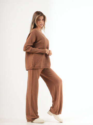 Conjunto de punto de 2 piezas: jersey de canalé + pantalón