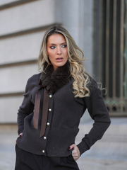 Cardigã com Gola de Pelo removivel