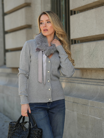 Cardigã com Gola de Pelo removivel