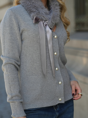 Cardigã com Gola de Pelo removivel