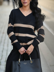 Camisola riscas pormenores microperfurados