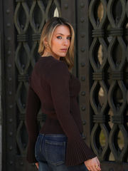 Camisola Canelada Manga Plissada