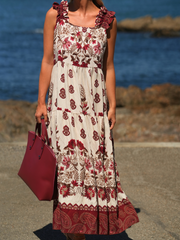 Vestido longo estampado laçada ajustável