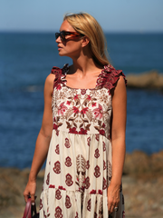 Vestido longo estampado laçada ajustável