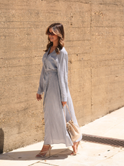 Vestido Camiseiro Longo às Riscas Glow