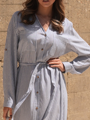 Vestido Camiseiro Longo às Riscas Glow