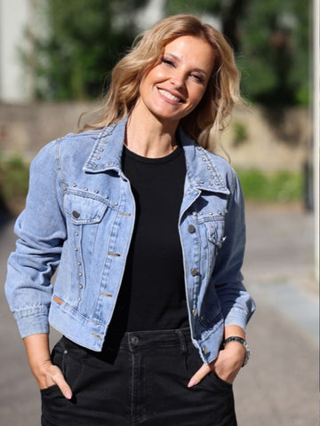 Blusão denim pedras preciosas algodão | Spaccio by Cristina