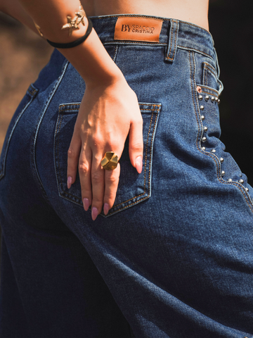 Jeans Wide Leg com Tachas blue | Spaccio by Cristina