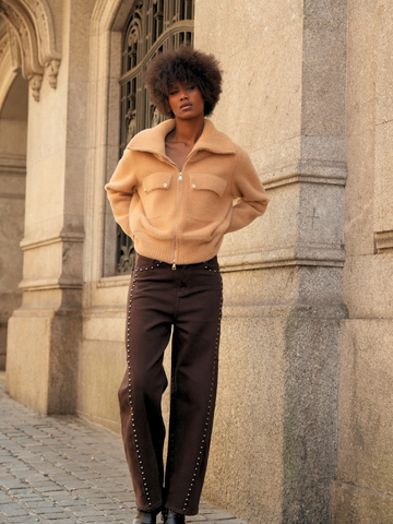 Jeans Wide Leg com Tachas brown | Spaccio by Cristina