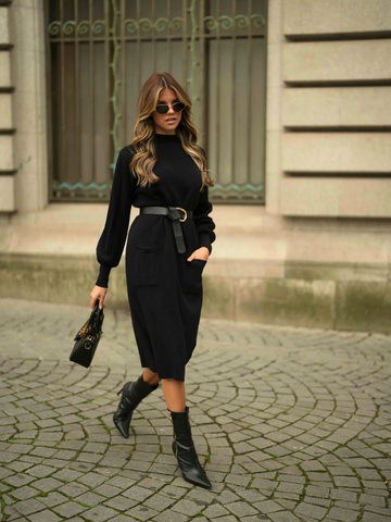 Vestido de malha oversized bolsos