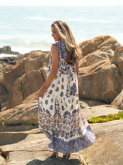 Vestido longo estampado laçada ajustável