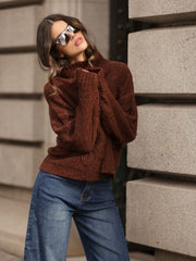 Camisola Gola Alta Flor Texturizada