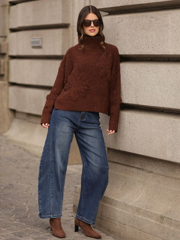 Camisola Gola Alta Flor Texturizada