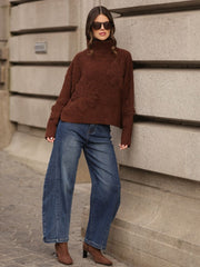 Camisola Gola Alta Flor Texturizada