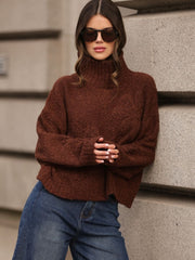 Camisola Gola Alta Flor Texturizada