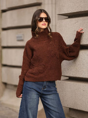 Camisola Gola Alta Flor Texturizada