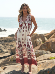 Vestido Midi Estampado com Bolsos