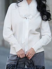 Cardigã com Gola de Pelo removivel