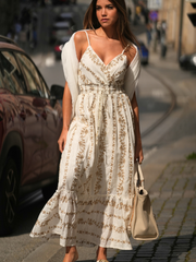 Vestido longo bordado floral glow