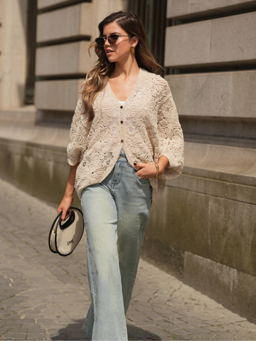 Cardigan croché assimétrico