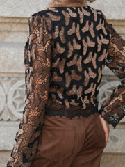 Camisa Rendada com Laços Aveludados