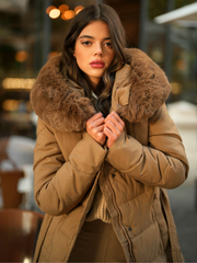 Padded anorak with removable fur hood