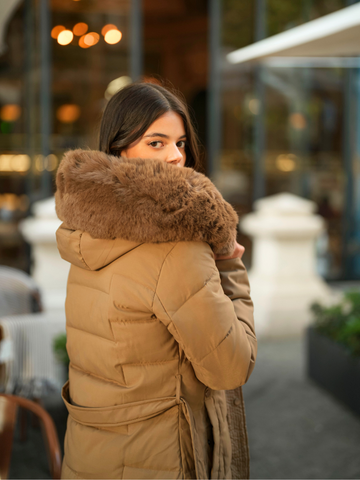 Padded anorak with removable fur hood