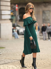 Vestido midi de malla con escote Bardot | Spaccio de Cristina