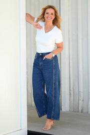 Jeans Wide Leg com Tachas blue | Spaccio by Cristina