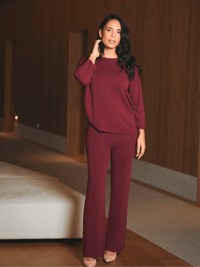 Conjunto de malha 2 peças: camisola com aplique + calças - Spaccio.pt